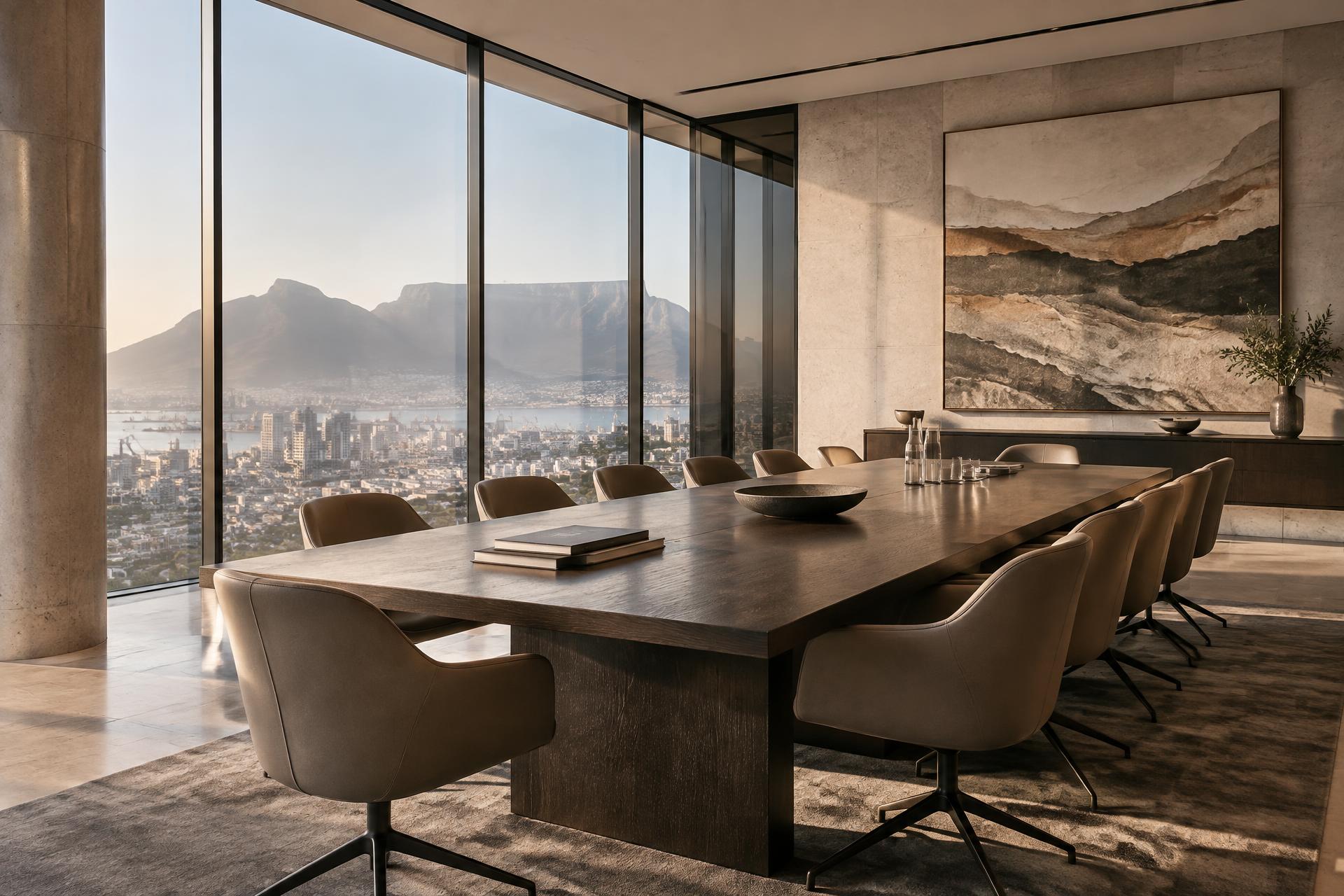 A quiet boardroom overlooking Cape Town